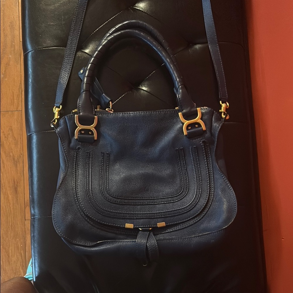 Chloe Dark Blue Leather Shoulder Bag